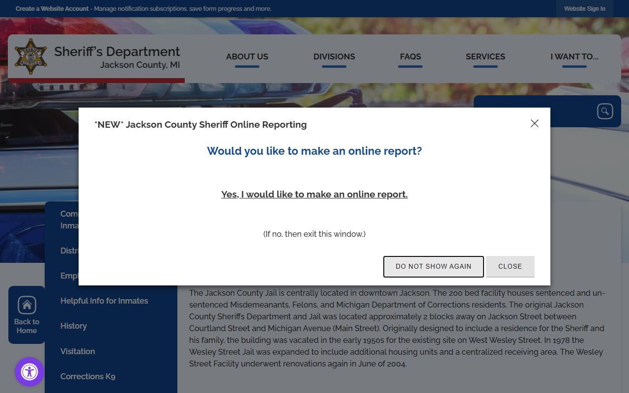 Jackson County Wesley Street Jail history and inmate population record source