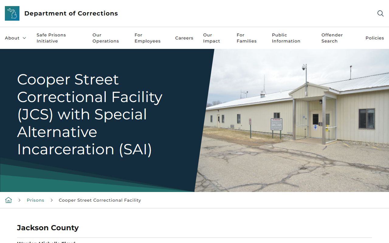 Cooper Street Correctional Facility inmate lookup page in Jackson County Michigan
