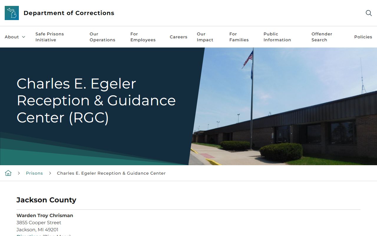 Duane L. Waters Health Center records context on the MDOC Egeler RGC page in Jackson County Michigan
